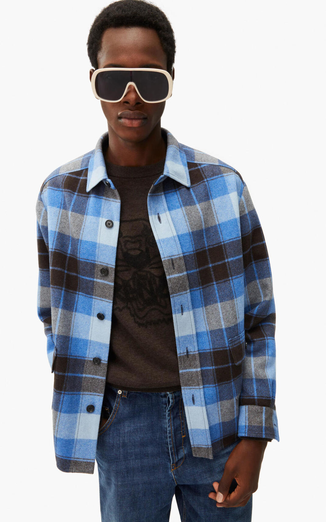 Kenzo Checked wool Camisa Hombre Azules | 3065872-RX